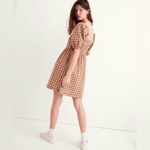 Madewell Gingham Checkered Seersucker Dress in pink and olive green